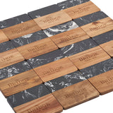Black Marble and Wood Coaster Set — Black (BK) — decorated right angle — 6
