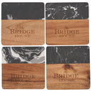 Black Marble and Wood Coaster Set — Black (BK) — decorated front view