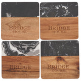 Black Marble and Wood Coaster Set — Black (BK) — decorated front view — 5