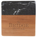 Black Marble and Wood Coaster Set — Black (BK) — decorated front view
