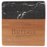 Black Marble and Wood Coaster Set — Black (BK) — decorated front view — 2