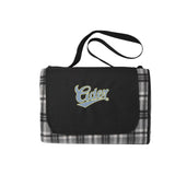 Extra Large Plaid Picnic Blanket — Black (BK) — decorated front view — 6