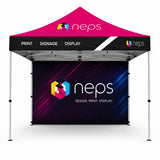 10' pop up tent with full colour printed back wall for trade shows, festivals, corporate events, outdoor promotions, and branded event displays.