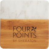Marble and Bamboo Coaster Set — NATURAL — decorated front view — 3