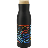 Shaco Copper Vac Bottle w/ FSC® 100% Bamboo Cap 17oz — Black (BK) — decorated front view — 8