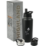 Highland 3-in-1 Copper Vacuum Bottle Kit 32oz — Black (BK) — blank front view — 5