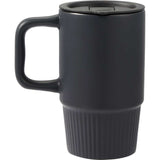 Camden 13 oz Ceramic Mug with Lid — Black (BK) — blank back view — 33