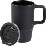 Camden 13 oz Ceramic Mug with Lid — Black (BK) — blank front view — 30