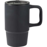 Camden 13 oz Ceramic Mug with Lid — Black (BK) — blank front view — 31