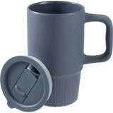 Camden 13 oz Ceramic Mug with Lid — Navy (NY) — blank front view — 21