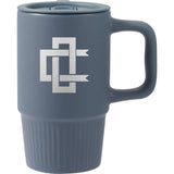 Camden 13 oz Ceramic Mug with Lid — Navy (NY) — decorated front view — 20