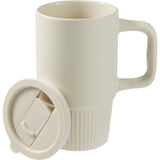 Camden 13 oz Ceramic Mug with Lid — Tan (TN) — blank front view — 12