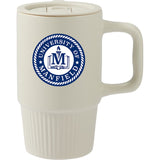 Camden 13 oz Ceramic Mug with Lid — Tan (TN) — decorated front view — 11