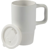 Camden 13 oz Ceramic Mug with Lid — White (WH) — blank front view — 3