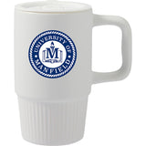 Camden 13 oz Ceramic Mug with Lid — White (WH) — decorated front view — 2