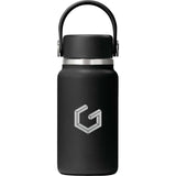Hydro Flask® 6.7 oz Micro Hydro Mini Bottle with Removable FlexClip™ — Black (BK) — decorated front view — 19