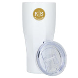 Victor Recycled Vacuum Insulated Tumbler 20oz — White (WH) — decorated front view — 2