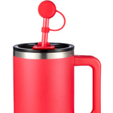 Recycled Silicone Straw Topper — Red (RD) — blank front view — 5