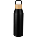 Aspen 24 oz Recycled Bottle w/ FSC® 100% Bamboo Lid — Black (BK) — blank front view
