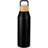 Aspen 24 oz Recycled Bottle w/ FSC® 100% Bamboo Lid — Black (BK) — blank front view — 8