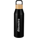 Aspen 24 oz Recycled Bottle w/ FSC® 100% Bamboo Lid — Black (BK) — decorated front view — 7