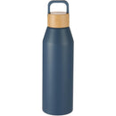Aspen 24 oz Recycled Bottle w/ FSC® 100% Bamboo Lid — Nightfall Blue — blank front view