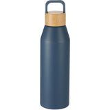 Aspen 24 oz Recycled Bottle w/ FSC® 100% Bamboo Lid — Nightfall Blue — blank front view — 4