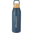 Aspen 24 oz Recycled Bottle w/ FSC® 100% Bamboo Lid — Nightfall Blue — decorated front view