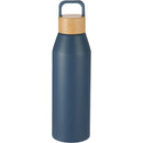 Aspen 24 oz Recycled Bottle w/ FSC® 100% Bamboo Lid — Nightfall Blue — blank front view