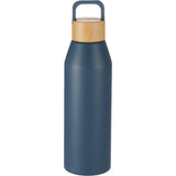 Aspen 24 oz Recycled Bottle w/ FSC® 100% Bamboo Lid — Nightfall Blue — blank front view — 2
