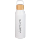 Aspen 24 oz Recycled Bottle w/ FSC® 100% Bamboo Lid — White (WH) — decorated front view