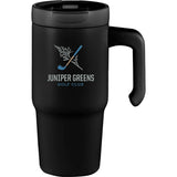 Peak Recycled Insulated Sip Or Swig Mug 24 oz — Black (BK) — decorated front view — 2