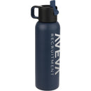 Clio Eco-Friendly Straw Lid Vacuum Bottle 22 oz — Navy (NY) — decorated left angle