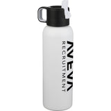Clio Eco-Friendly Straw Lid Vacuum Bottle 22 oz — White (WH) — decorated left angle — 3