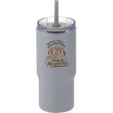 Auxo 24 oz Vacuum Insulated Straw Tumbler — Stone (ST) — decorated front view — 13