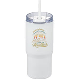 Auxo 24 oz Vacuum Insulated Straw Tumbler — White (WH) — decorated front view — 2