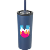 Kyser 20 oz Vacuum Tumbler with Straw — Navy (NY) — decorated front view — 34