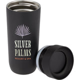 Jared 16 oz Vacuum Insulated Tumbler with 360° Lid — Black (BK) — decorated detail view — 16