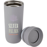 Jared 16 oz Vacuum Insulated Tumbler with 360° Lid — Stone (ST) — decorated detail view — 2