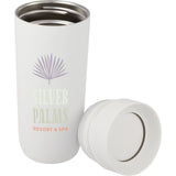 Jared 16 oz Vacuum Insulated Tumbler with 360° Lid — White (WH) — decorated detail view — 23
