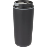 Cooper 16 oz Recycled Double Wall Plastic Tumbler with Hinging Flap Lid — Black (BK) — blank left angle — 33