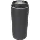 Cooper 16 oz Recycled Double Wall Plastic Tumbler with Hinging Flap Lid — Black (BK) — blank back view