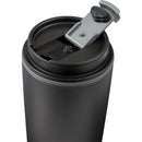 Cooper 16 oz Recycled Double Wall Plastic Tumbler with Hinging Flap Lid — Black (BK) — blank detail view
