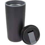 Cooper 16 oz Recycled Double Wall Plastic Tumbler with Hinging Flap Lid — Black (BK) — blank detail view — 30