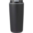 Cooper 16 oz Recycled Double Wall Plastic Tumbler with Hinging Flap Lid — Black (BK) — blank front view