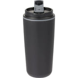 Cooper 16 oz Recycled Double Wall Plastic Tumbler with Hinging Flap Lid — Black (BK) — blank front view — 27