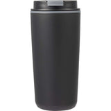 Cooper 16 oz Recycled Double Wall Plastic Tumbler with Hinging Flap Lid — Black (BK) — blank front view — 28