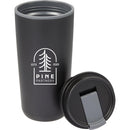 Cooper 16 oz Recycled Double Wall Plastic Tumbler with Hinging Flap Lid — Black (BK) — decorated detail view