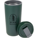 Cooper 16 oz Recycled Double Wall Plastic Tumbler with Hinging Flap Lid — Green (GR) — decorated detail view