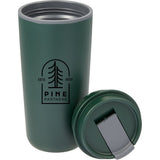 Cooper 16 oz Recycled Double Wall Plastic Tumbler with Hinging Flap Lid — Green (GR) — decorated detail view — 42